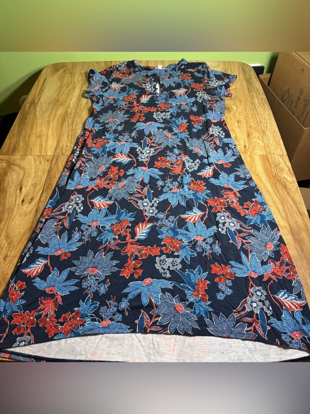 J Jill Blue Floral Stretch Short Sleeve Dress Size Large Petite Length 43β